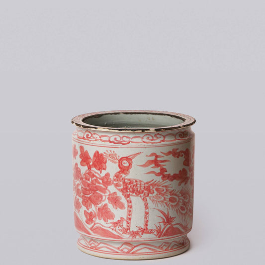 Peacock Red and White Porcelain Cachepot