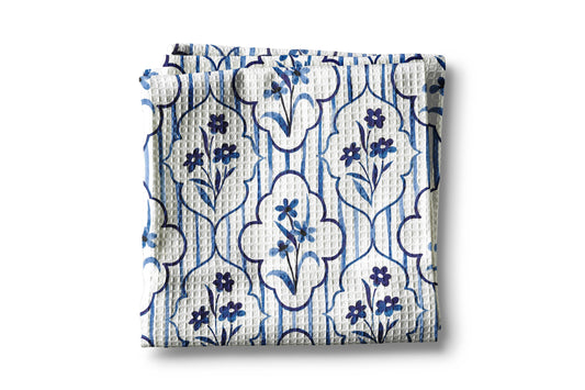 Chinoiserie Floral Kitchen Towel Vase Blue White Spring Bow