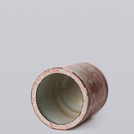 Peacock Red and White Porcelain Cachepot
