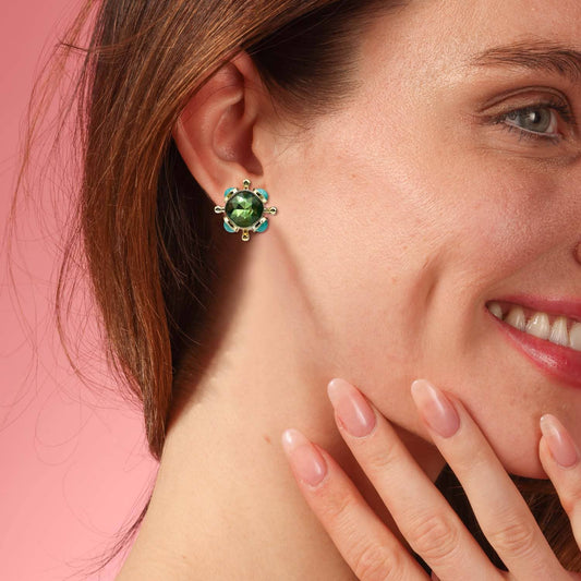 Peridot and Blue Chalcedony Sputnik Earrings