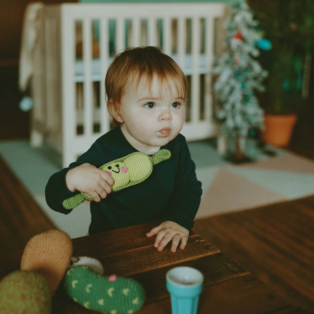 Green Peapod Baby Rattle