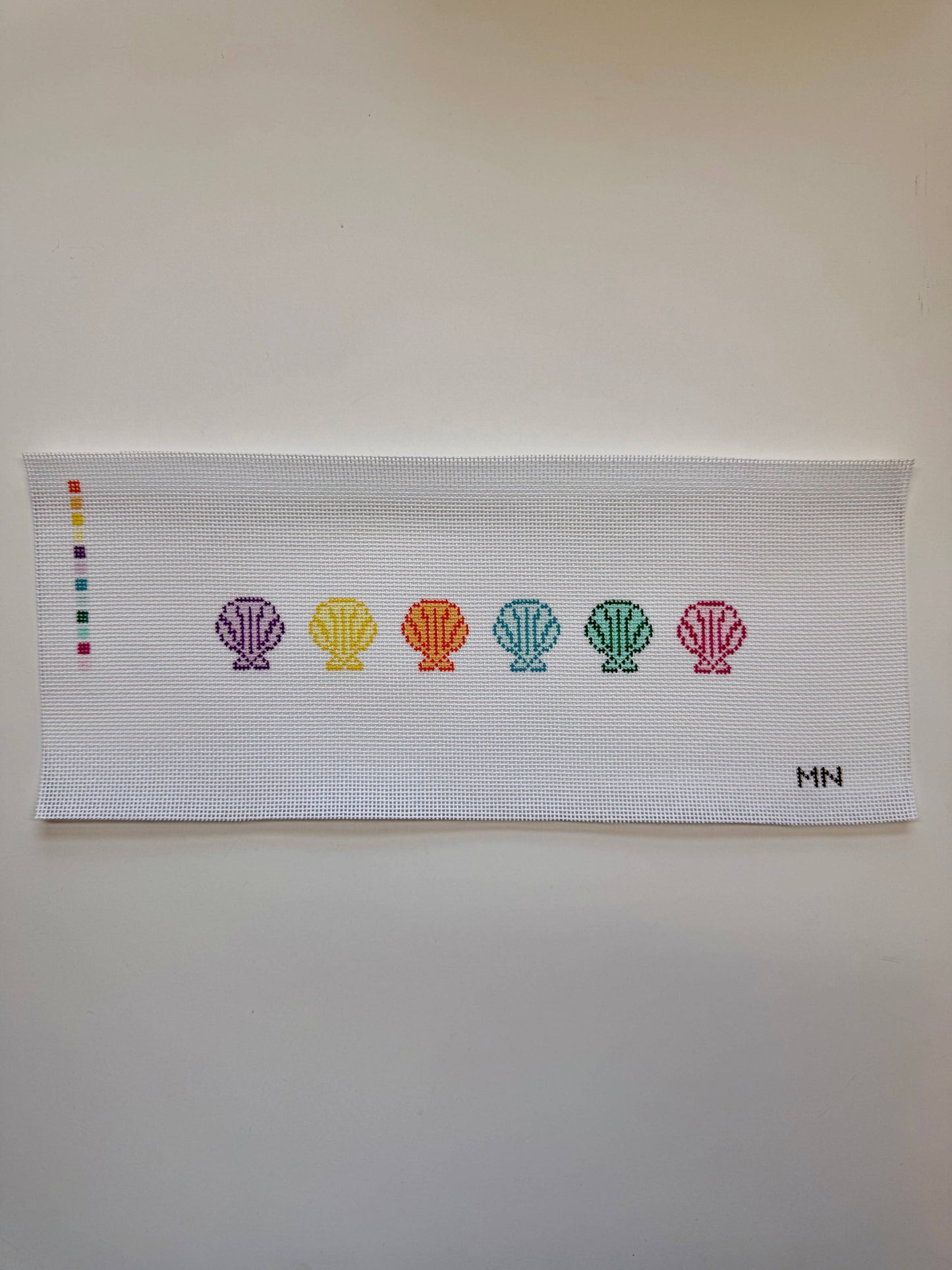 Rainbow Seashell Keychain Key Fob needlepoint