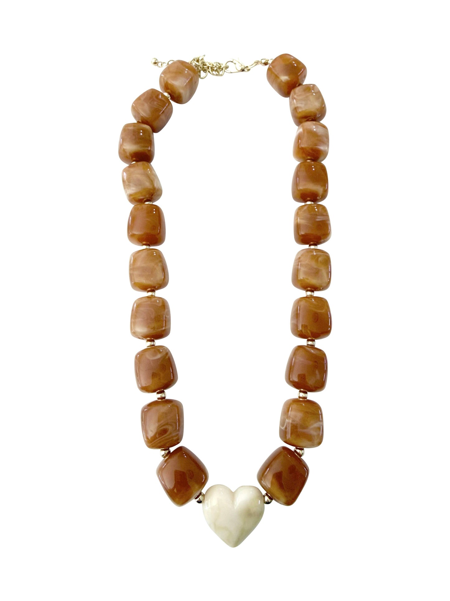 Jordan Chunky Beaded Heart Necklace- Orange