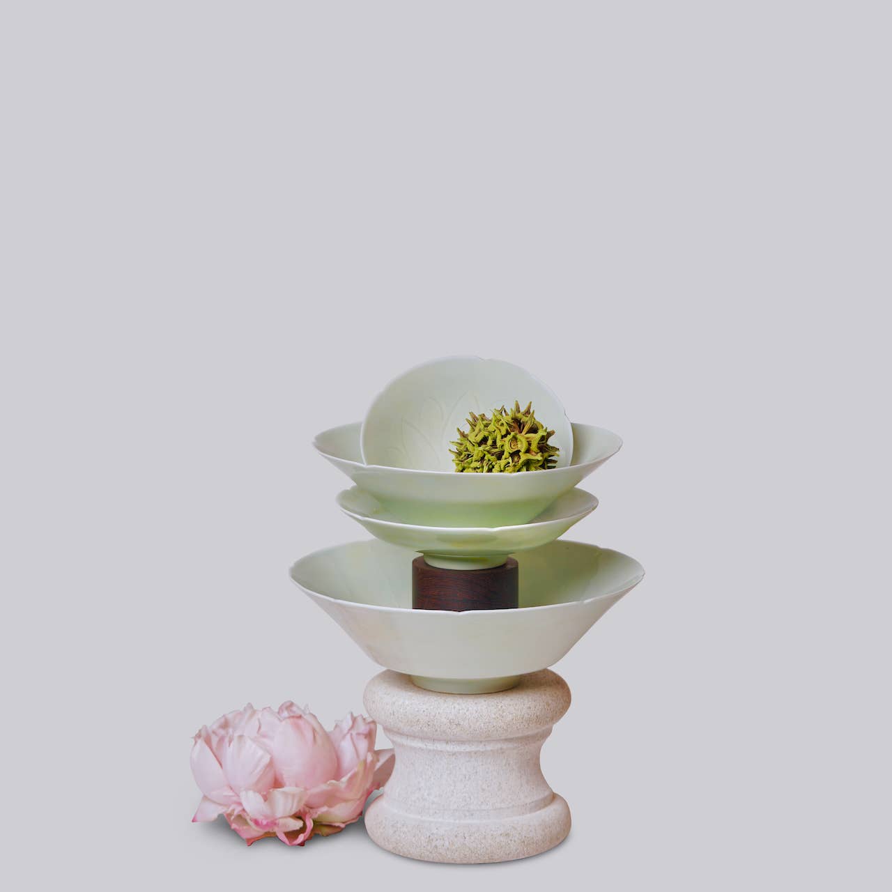 Celadon Porcelain Small Peony Dish