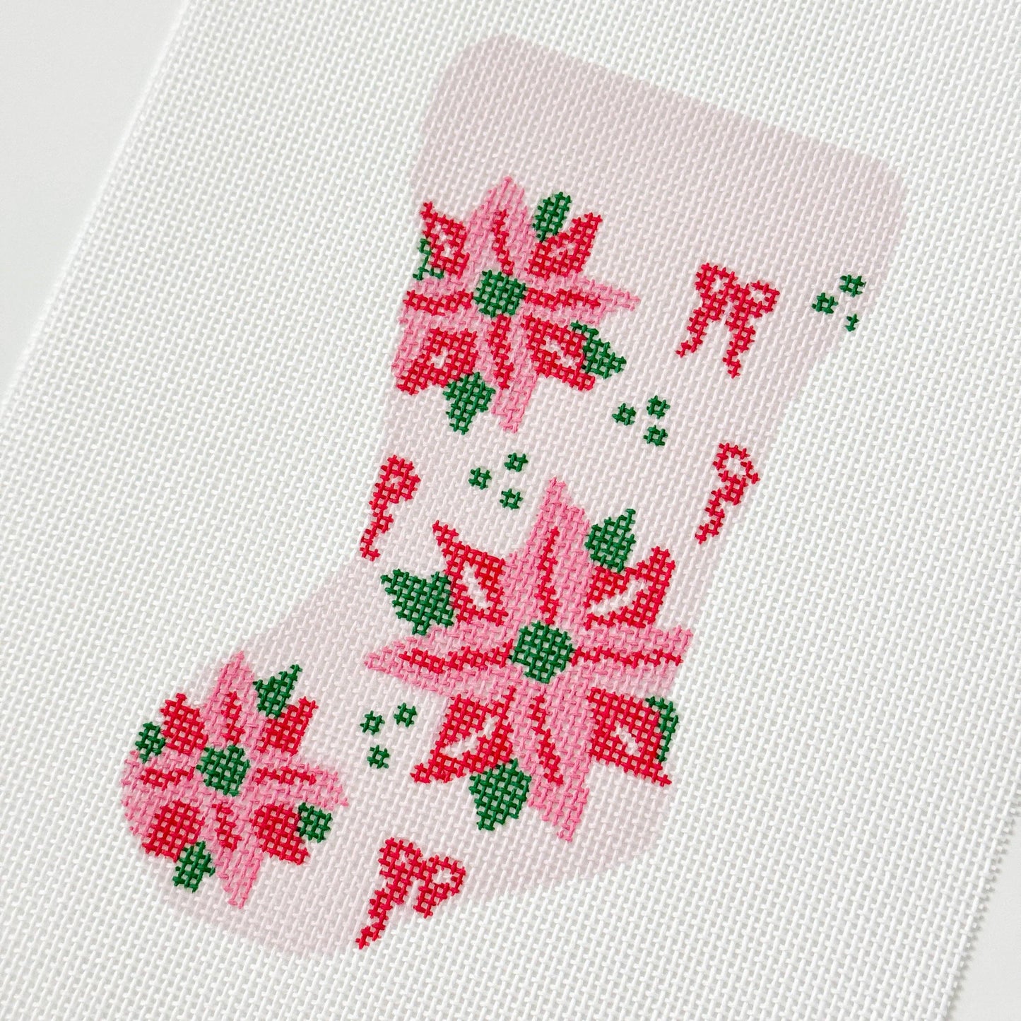 Poinsettia Bow Mini Stocking 18 Mesh Hand Painted Needlepoint Canvas 6”x3”