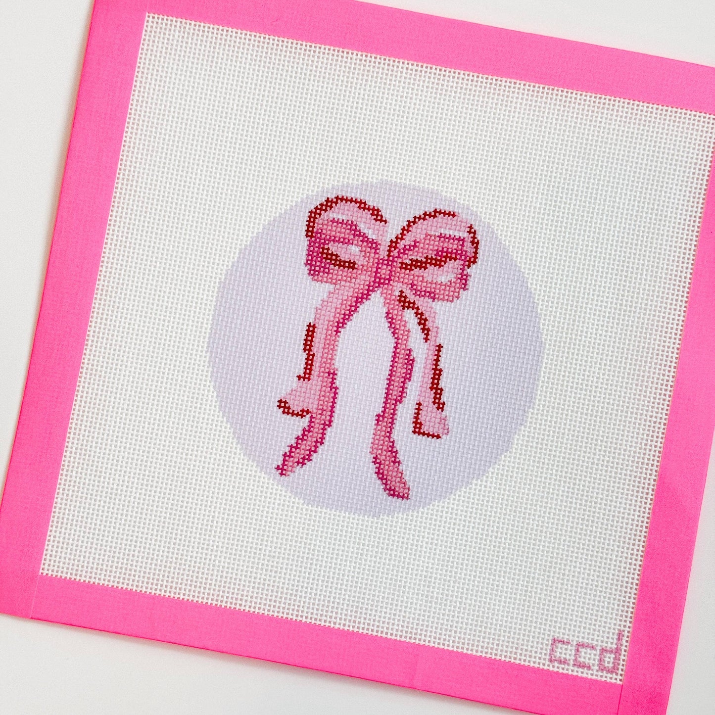 Bow Coquette Christmas Ornament Needlepoint Canvas, Hand Painted Needlepoint Ornament Canvas, Bow Needlepoint Canvas 18 mesh 4" Round