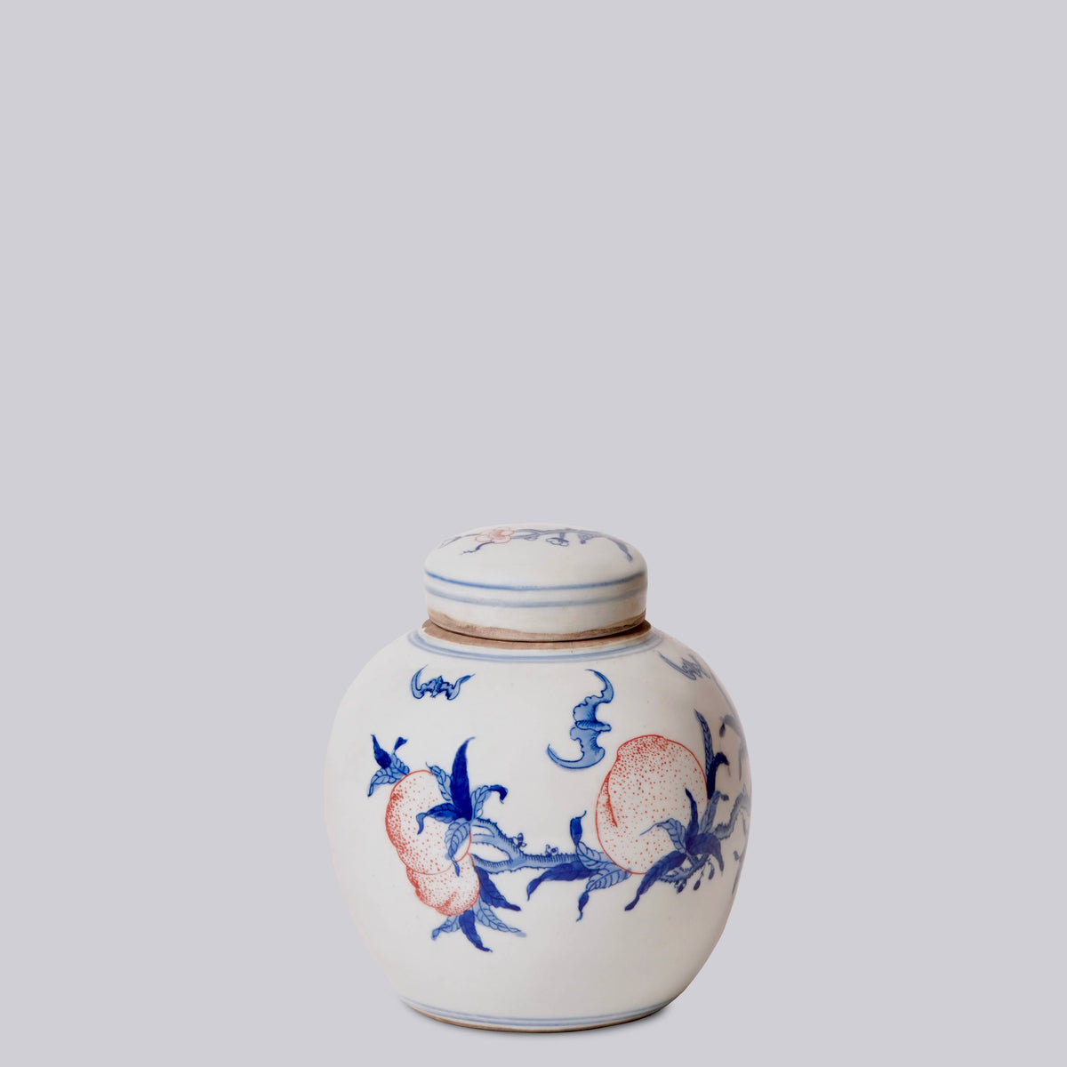 Red and Blue Porcelain Peach Round Storage Jar