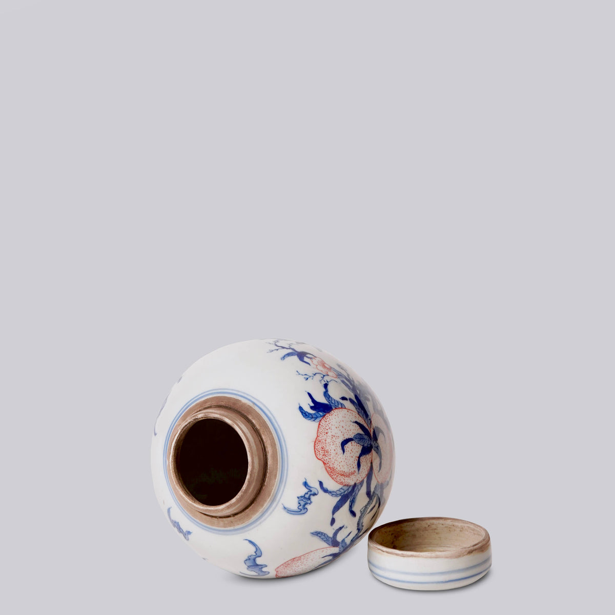 Red and Blue Porcelain Peach Round Storage Jar