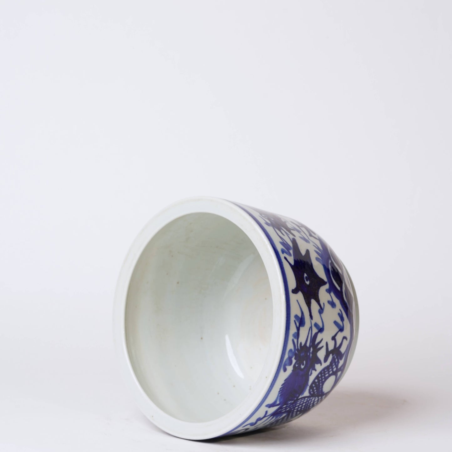 Medium Blue and White Hand Painted Dragon Cachepot