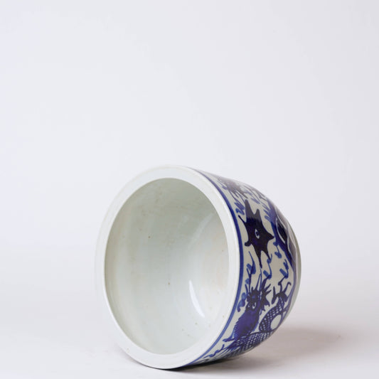 Medium Blue and White Hand Painted Dragon Cachepot