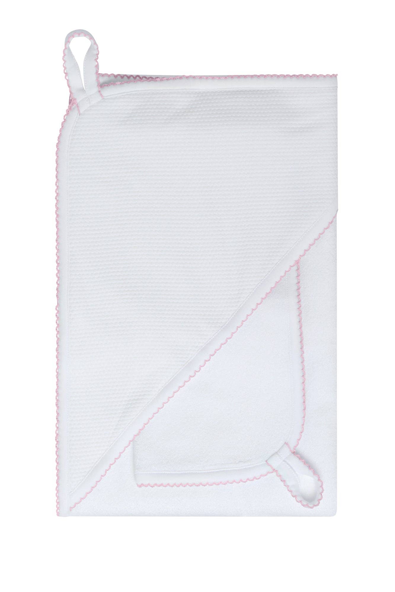 White/Pink Bubble Hooded Baby Towel Set