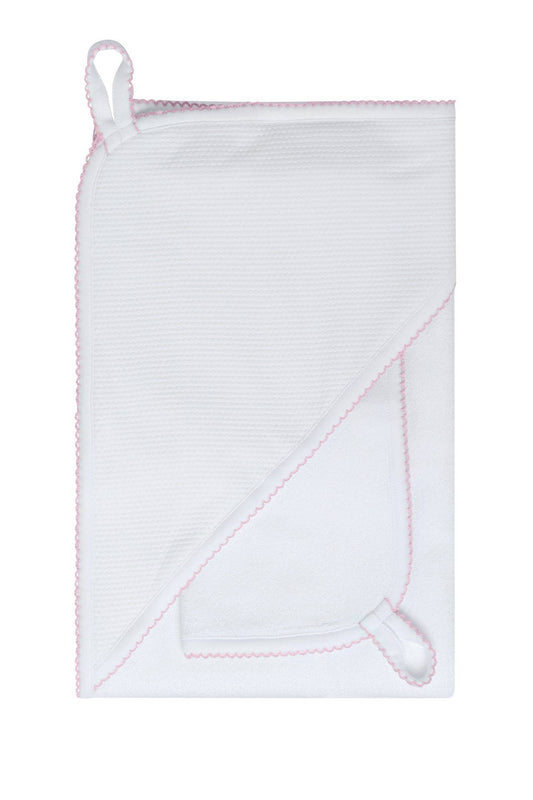 White/Pink Bubble Hooded Baby Towel Set