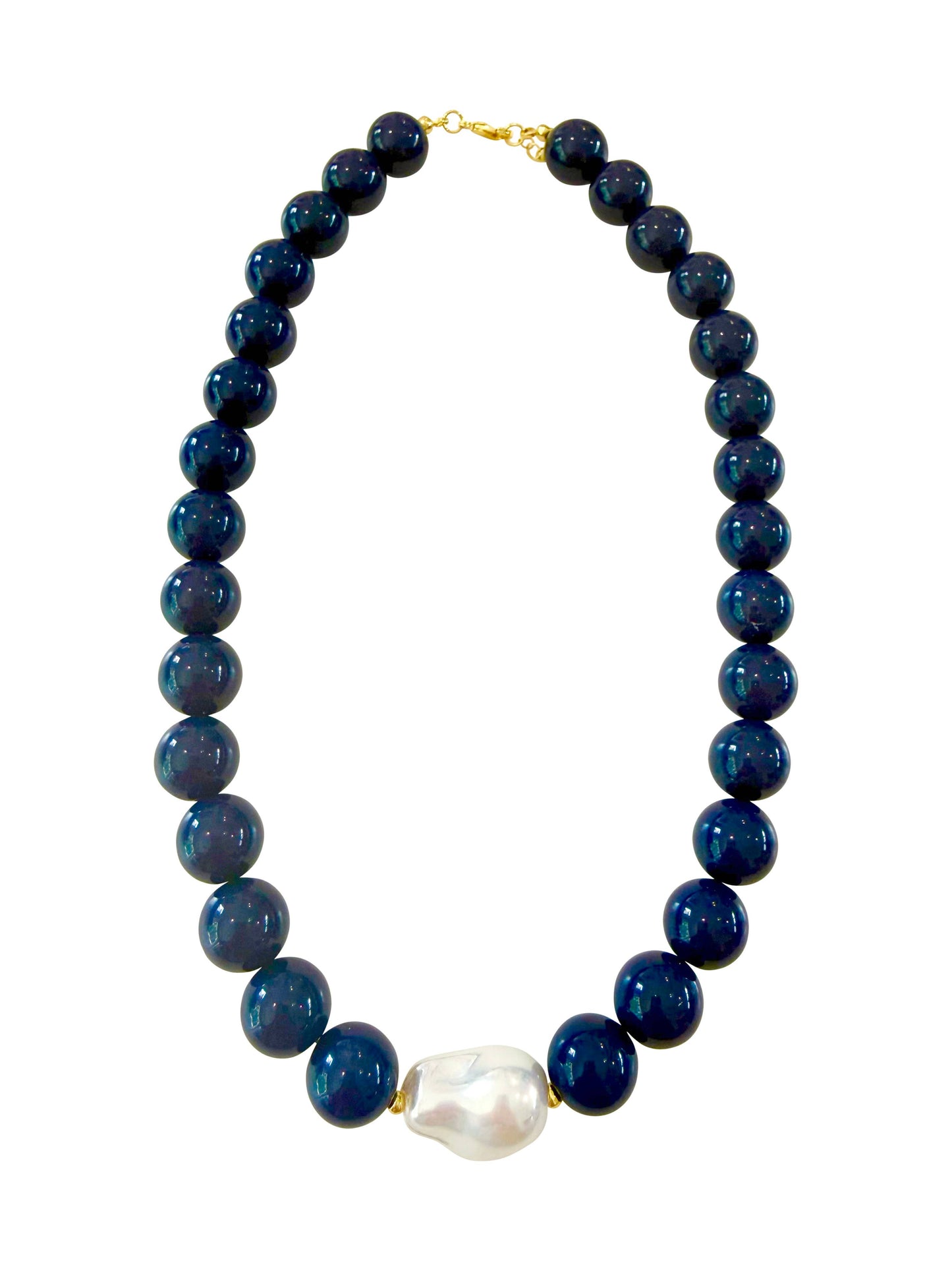 Kira Beaded Necklace with Pearl Accent - Navy