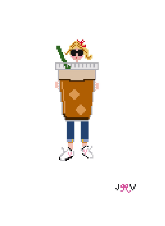Iced Coffee Blonde Girl Needlepoint Canvas