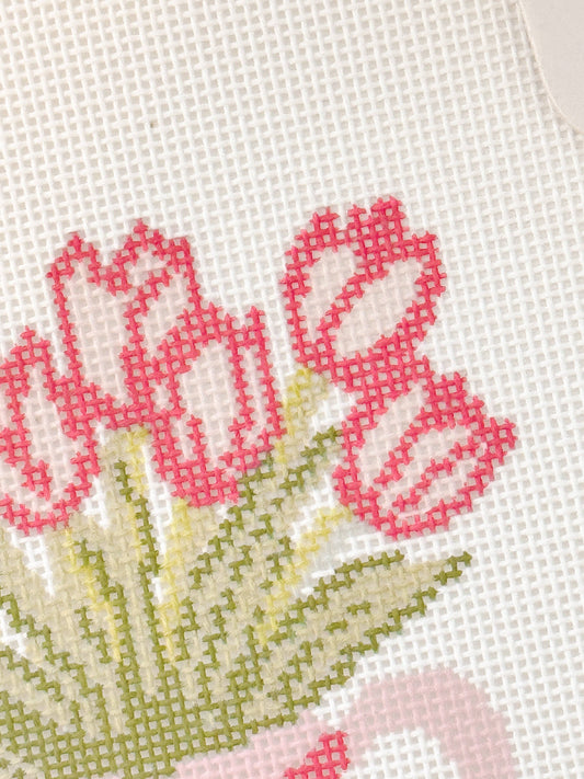 Heart Flower Teapot Needlepoint Canvas, 3”x4", 18 Mesh