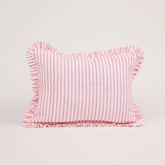 BLOCK PRINTED RUFFLE PILLOW-  BENGAL STRIPE