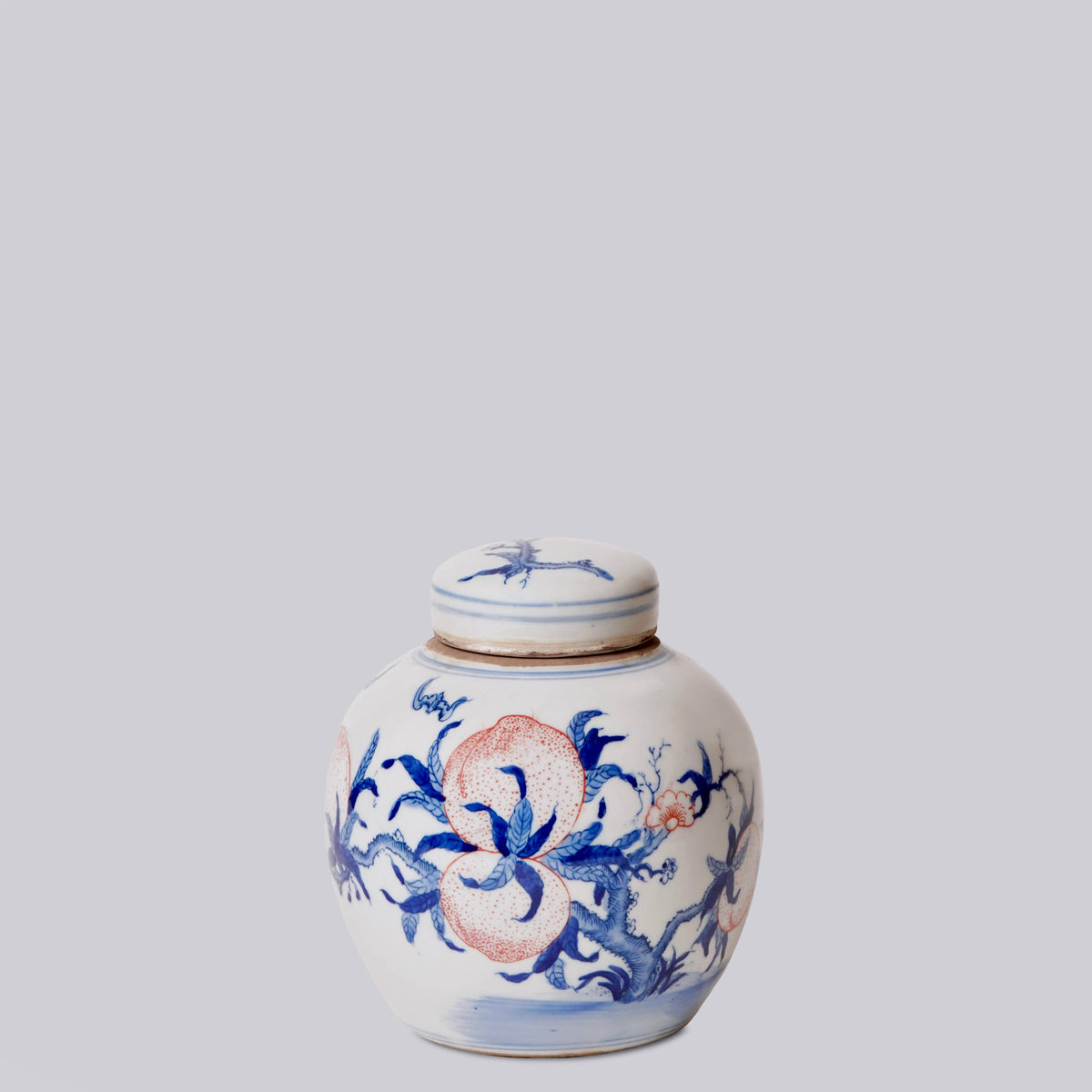 Red and Blue Porcelain Peach Round Storage Jar