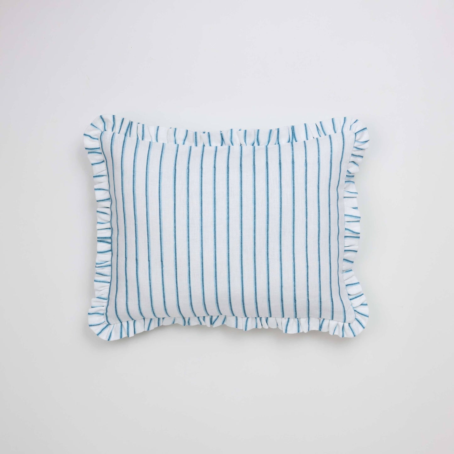 BLOCK PRINTED RUFFLED CUSHION COVER SHADOW STRIPE BLUE