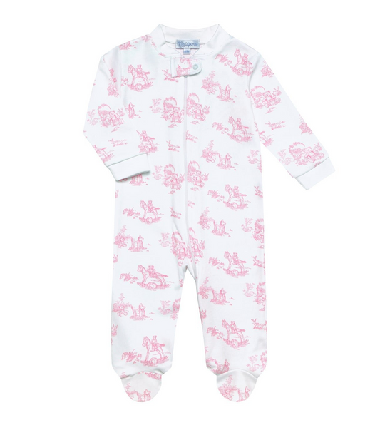 Pink Toile Zipper Footie